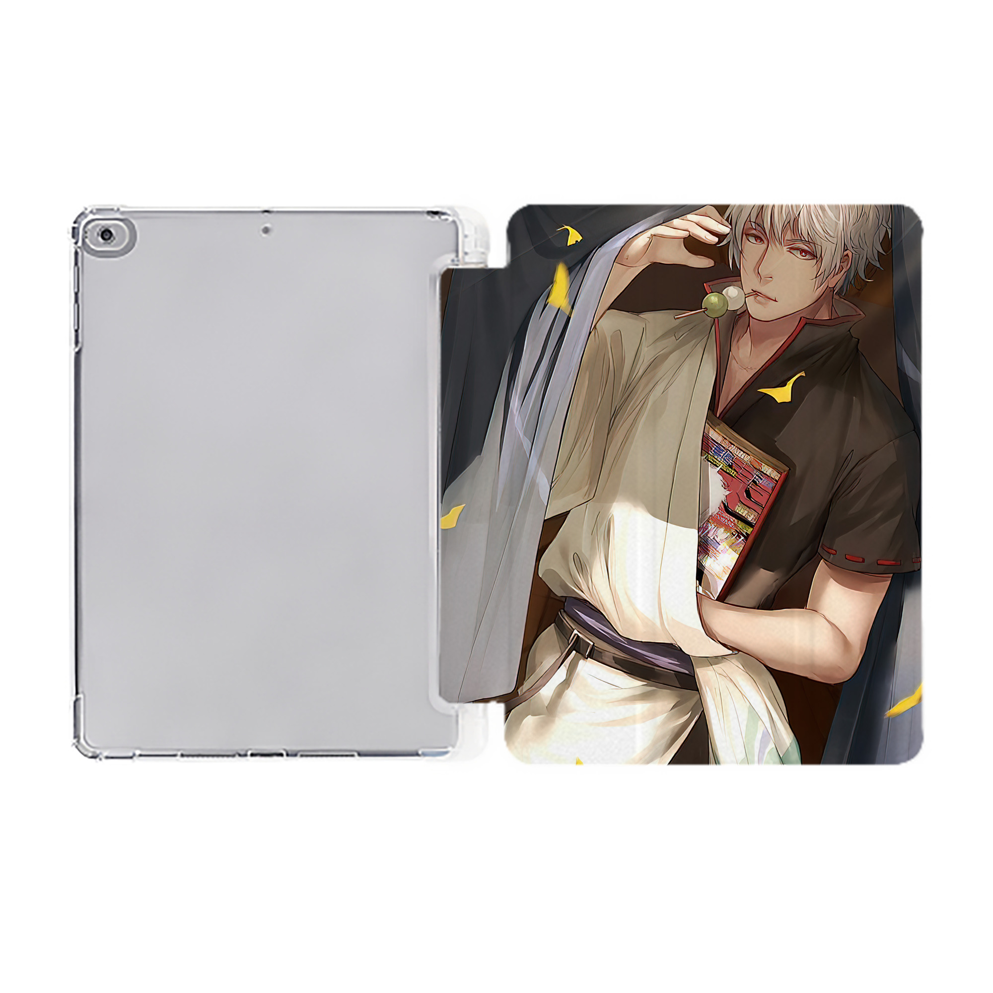 ぎんたま 坂田銀時（さかたぎんとき） 神楽 志村新八（しむら しんぱち） GINTAMA Sakata Gintoki Kagura Shimura Shinpachi IPad ケース ペン収納付き 三つ折りスタンド PUレザー×シリコン 対応機種9.5/10.5/10.9インチ